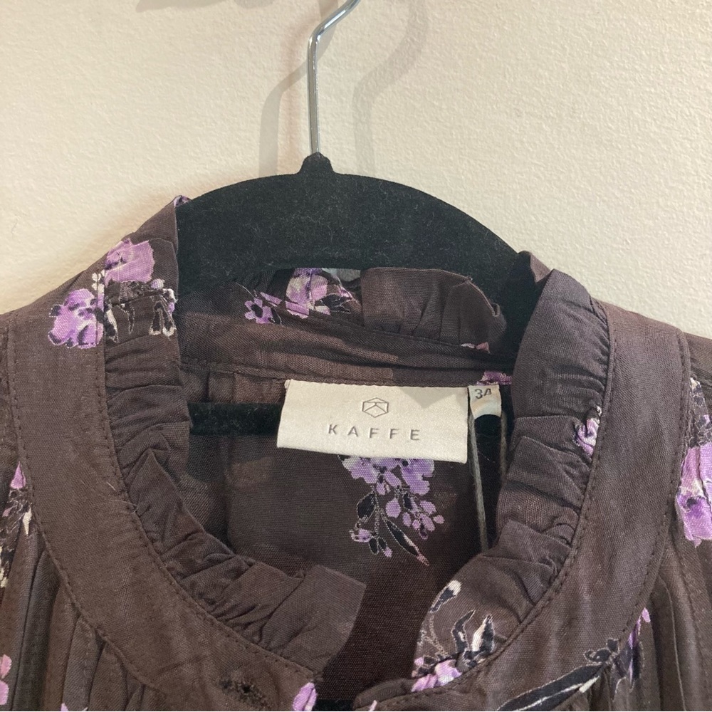 KAFFE Sz 34 Kajava Ruffle Neckline Hem Buttons Ditzy Floral Tunic Dress NEW - Picture 8 of 16